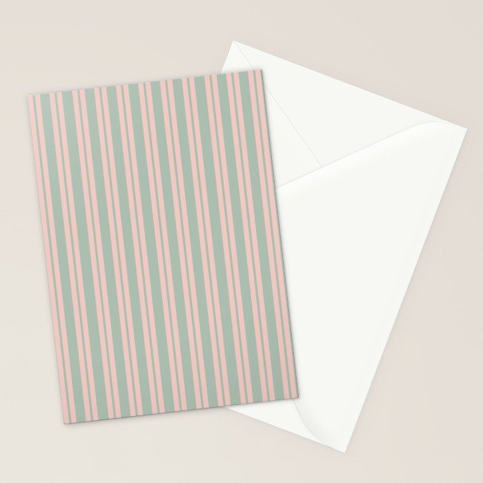 Classic Retro Double Stripe Pattern in Pale Blush and Light Celadon Green Stationery Card Gallery Image 2