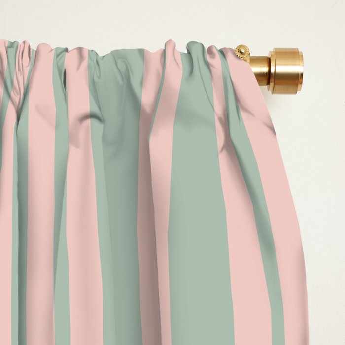 Classic Retro Double Stripe Pattern in Pale Blush and Light Celadon Green Window Curtain Gallery Image 2