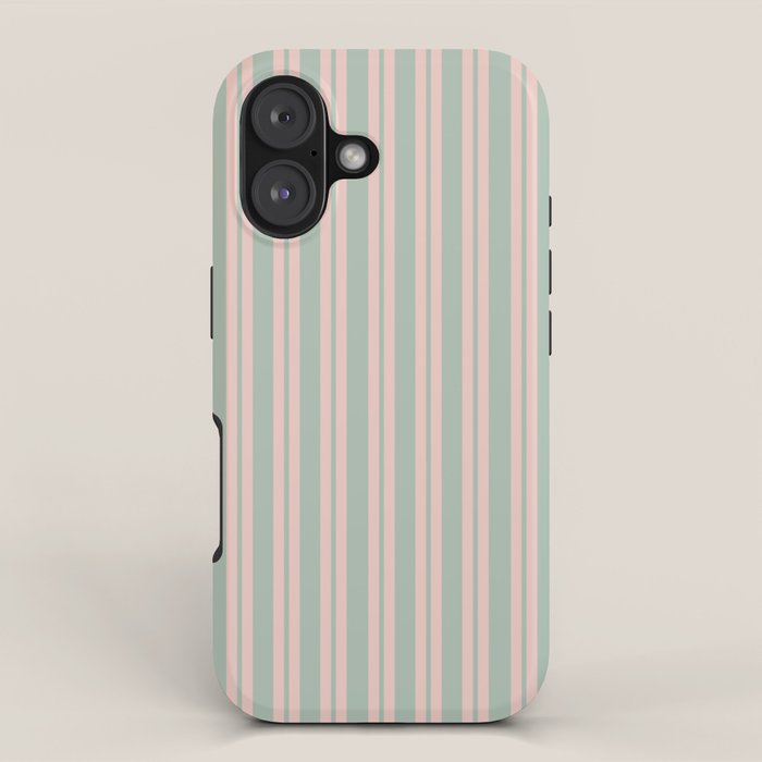Classic Retro Double Stripe Pattern in Pale Blush and Light Celadon Green iPhone Case Gallery Image 1