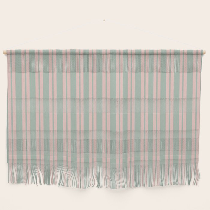 Classic Retro Double Stripe Pattern in Pale Blush and Light Celadon Green Wall Hanging Gallery Image 1