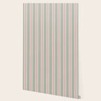 Classic Retro Double Stripe Pattern in Pale Blush and Light Celadon Green Wallpaper Gallery Image 2