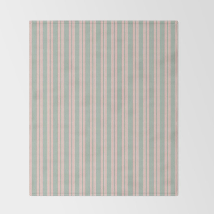Classic Retro Double Stripe Pattern in Pale Blush and Light Celadon Green Throw Blanket Gallery Image 2