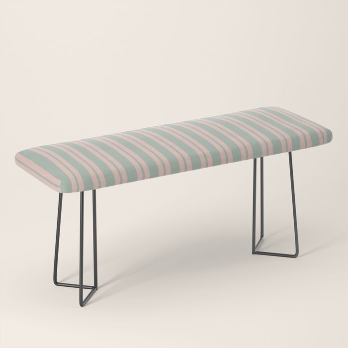 Classic Retro Double Stripe Pattern in Pale Blush and Light Celadon Green Bench Gallery Image 1