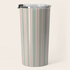 Classic Retro Double Stripe Pattern in Pale Blush and Light Celadon Green Travel Mug Gallery Image 3