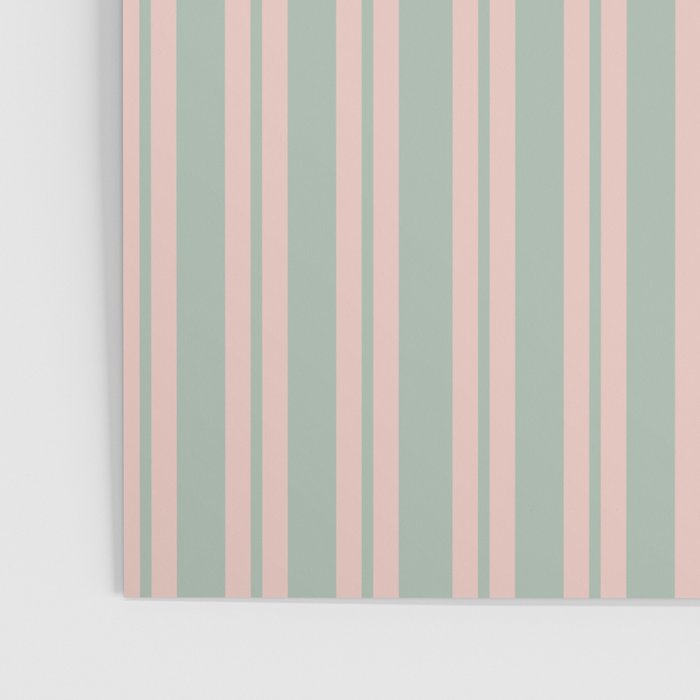 Classic Retro Double Stripe Pattern in Pale Blush and Light Celadon Green Poster Gallery Image 3
