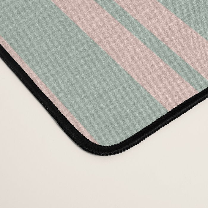 Classic Retro Double Stripe Pattern in Pale Blush and Light Celadon Green Desk Mat Gallery Image 4