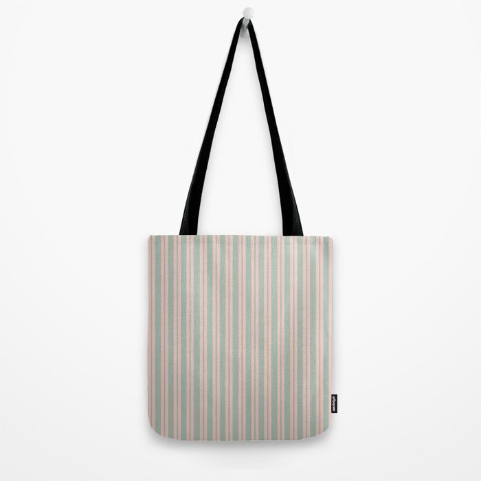 Classic Retro Double Stripe Pattern in Pale Blush and Light Celadon Green Tote Bag Gallery Image 2