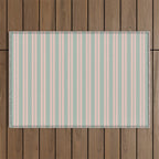 Classic Retro Double Stripe Pattern in Pale Blush and Light Celadon Green Outdoor Rug Gallery Image 1