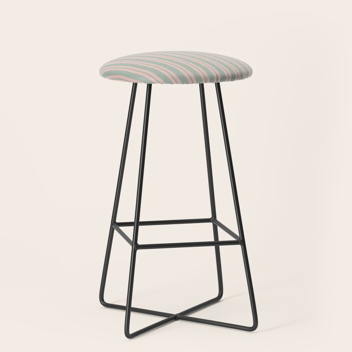 Classic Retro Double Stripe Pattern in Pale Blush and Light Celadon Green Stool Gallery Image 1