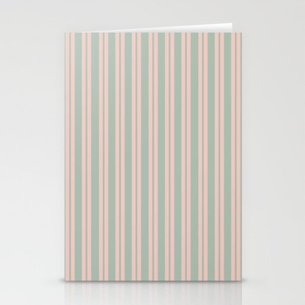 Classic Retro Double Stripe Pattern in Pale Blush and Light Celadon Green Stationery Card Gallery Image 2