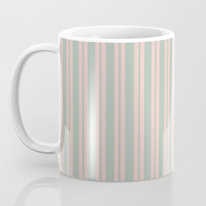 Classic Retro Double Stripe Pattern in Pale Blush and Light Celadon Green Coffee Mug Gallery Image 3