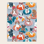 Summer pool pawty // pastel blue background dog breeds in vacations playing on swimming pool floats // Labrador beagle dachshund jack Russell Dalmatian welsh corgi pug greyhound basset hound husky  Poster Gallery Image 4