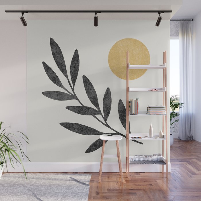 Leaf Sun 1 - Gold Black Wall Mural Gallery Image 1