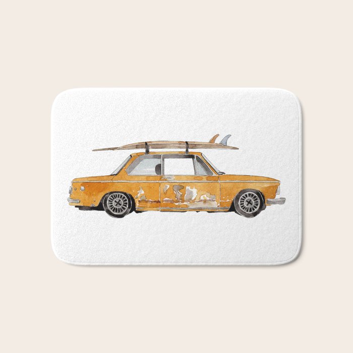 Old Yellow surf car Bath Mat Gallery Image 1