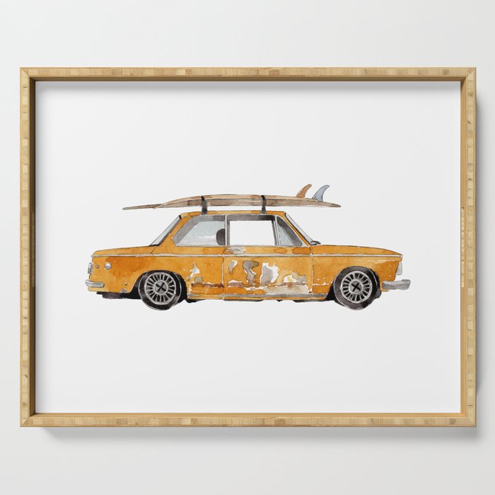 Old Yellow surf car Serving Tray Gallery Image 1