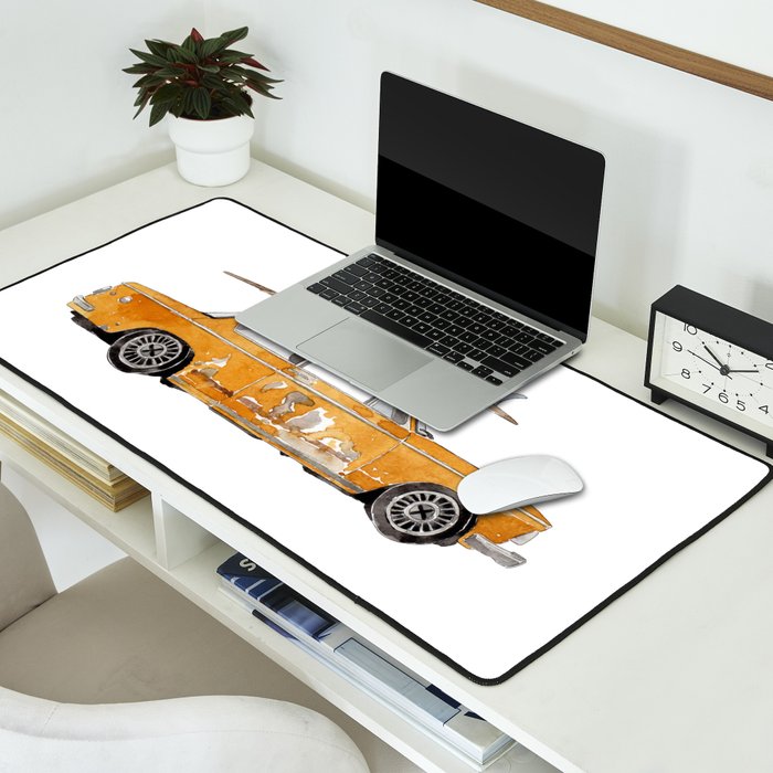 Old Yellow surf car Desk Mat Gallery Image 2