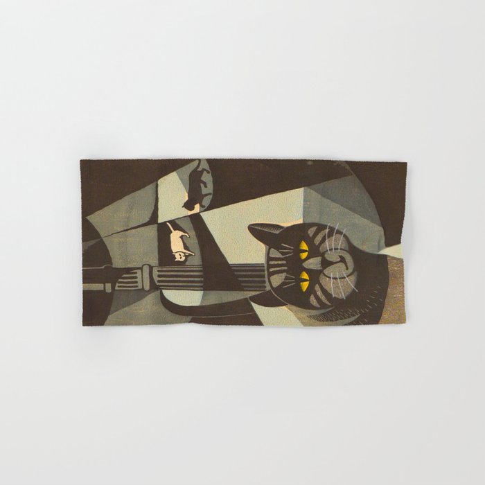 Inagaki Tomoo Vintage Japanese Woodblock print mid century Modern Cubism Art Cats Feline Bath Towel Gallery Image 1