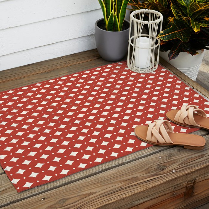 Vintage Stars I Bright Red Outdoor Rug Gallery Image 2