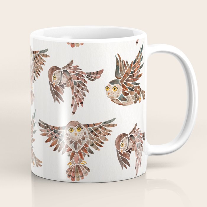 Owls in Flight - Brown Palette Coffee Mug Gallery Image 1