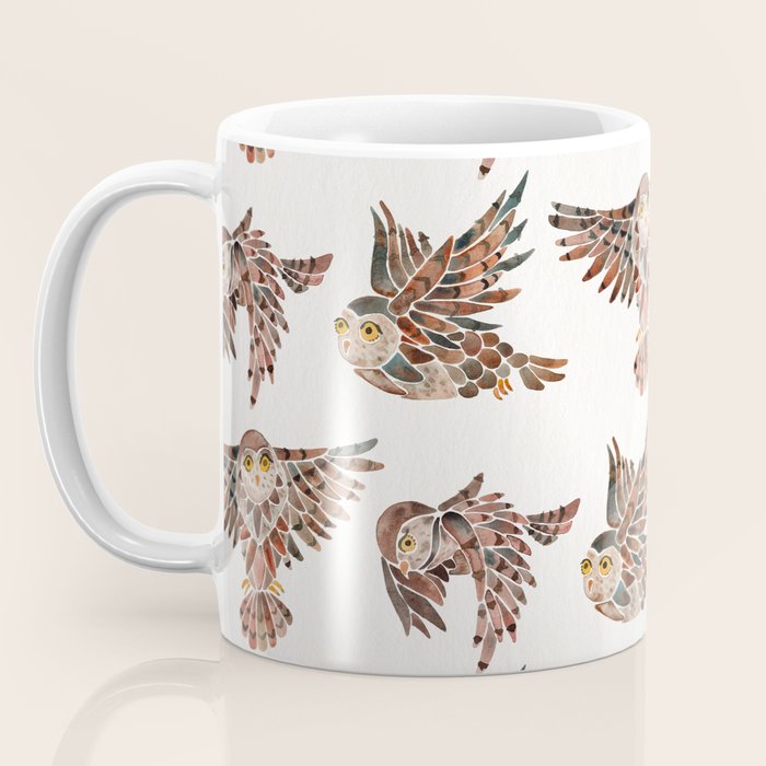 Owls in Flight - Brown Palette Coffee Mug Gallery Image 3