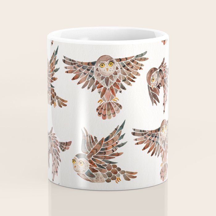 Owls in Flight - Brown Palette Coffee Mug Gallery Image 4