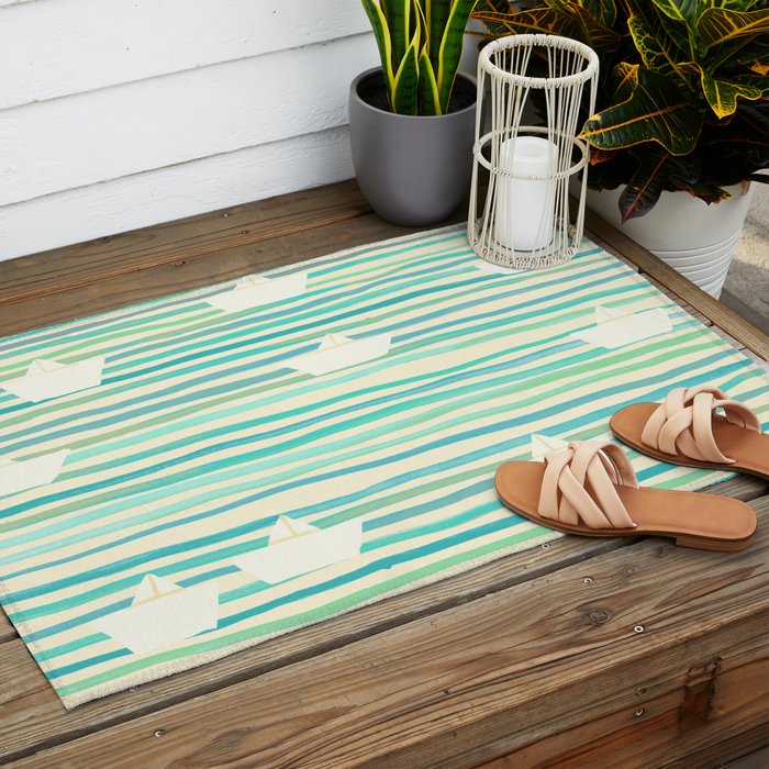 Whimsical Paper Boats Outdoor Rug Gallery Image 2
