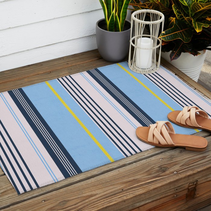 Cheerful Blue, Summer Stripes  Outdoor Rug Gallery Image 2