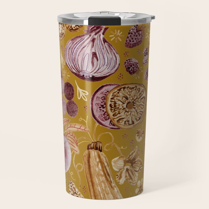 Garden Vegetables & Fresh Fruit in Harvest Yellow Travel Mug Gallery Image 1