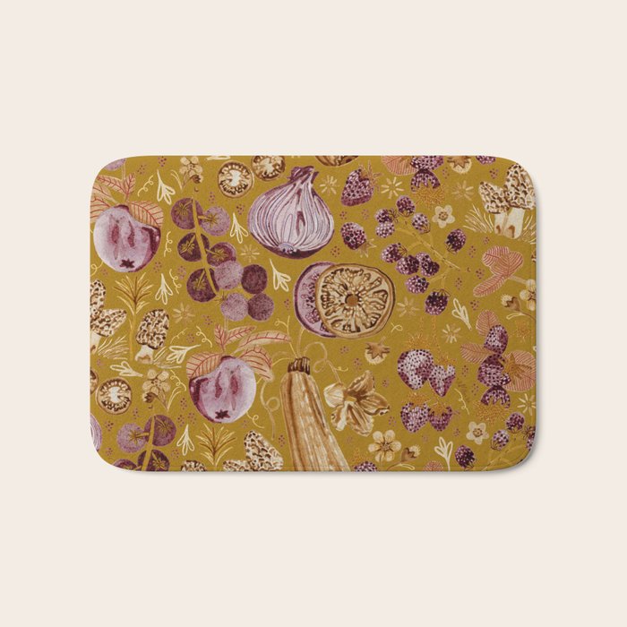 Garden Vegetables & Fresh Fruit in Harvest Yellow Bath Mat Gallery Image 1