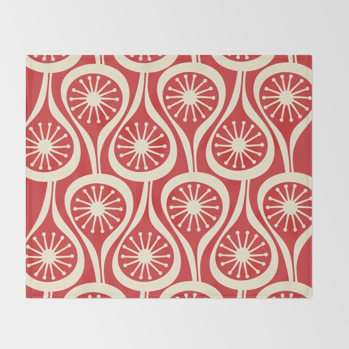 Mid Century Modern Atomic Drops Pattern in Retro Christmas Red and Cream Throw Blanket Gallery Image 2