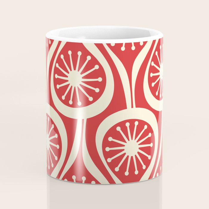Mid Century Modern Atomic Drops Pattern in Retro Christmas Red and Cream Coffee Mug Gallery Image 4