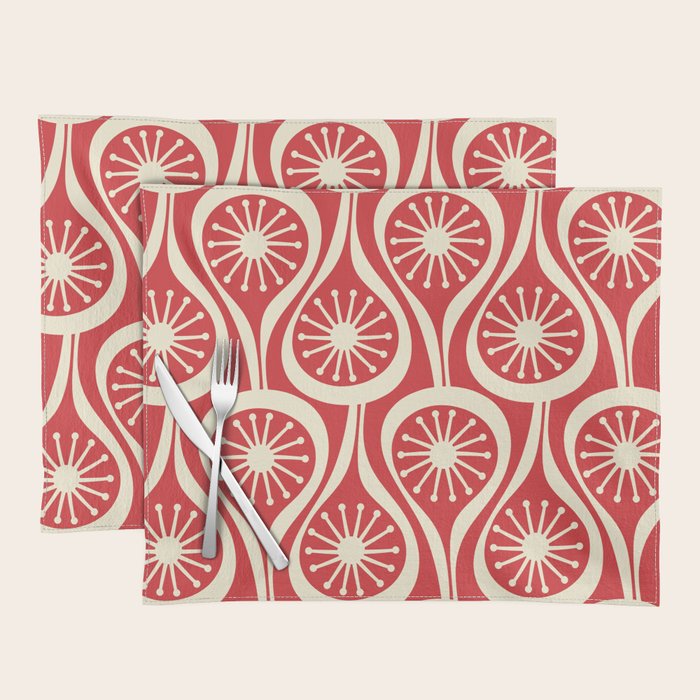 Mid Century Modern Atomic Drops Pattern in Retro Christmas Red and Cream Placemat Gallery Image 1