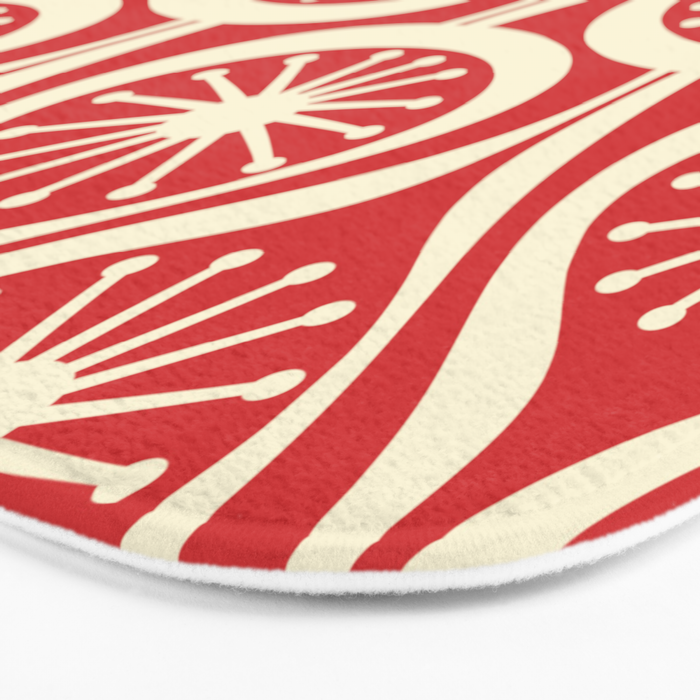Mid Century Modern Atomic Drops Pattern in Retro Christmas Red and Cream Bath Mat Gallery Image 3