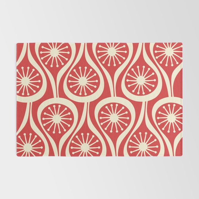 Mid Century Modern Atomic Drops Pattern in Retro Christmas Red and Cream Rug Gallery Image 2