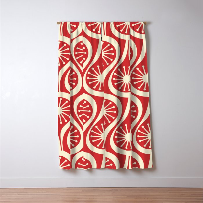 Mid Century Modern Atomic Drops Pattern in Retro Christmas Red and Cream Window Curtain Gallery Image 3