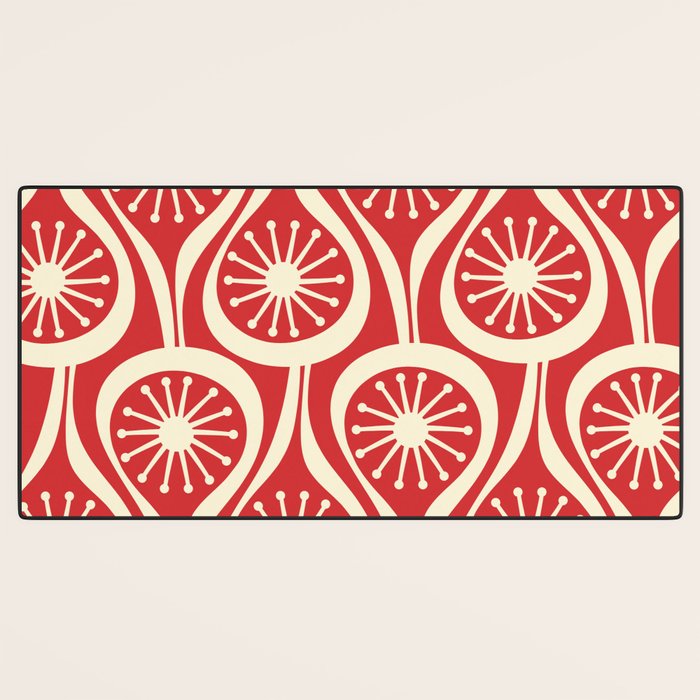Mid Century Modern Atomic Drops Pattern in Retro Christmas Red and Cream Desk Mat Gallery Image 3