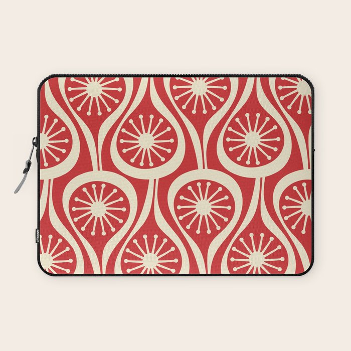 Mid Century Modern Atomic Drops Pattern in Retro Christmas Red and Cream Laptop Sleeve Gallery Image 1