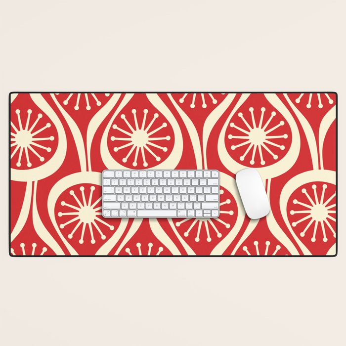 Mid Century Modern Atomic Drops Pattern in Retro Christmas Red and Cream Desk Mat Gallery Image 1