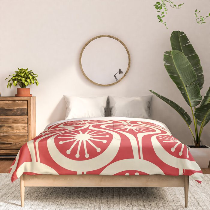 Mid Century Modern Atomic Drops Pattern in Retro Christmas Red and Cream Comforter Gallery Image 3