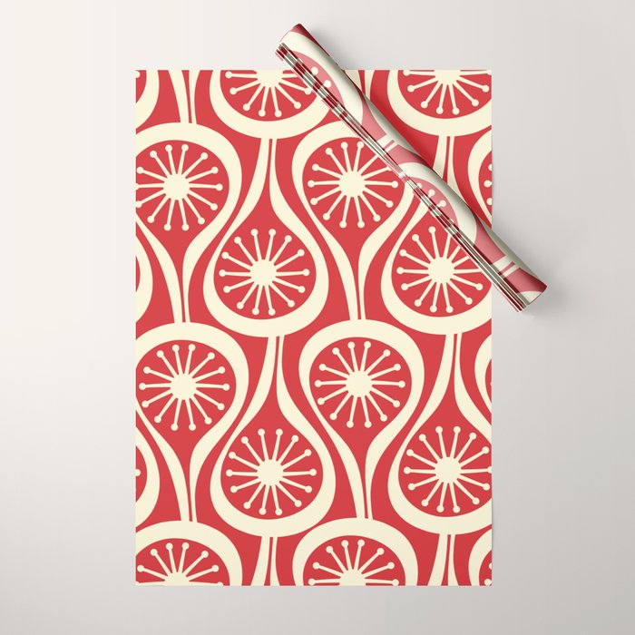 Mid Century Modern Atomic Drops Pattern in Retro Christmas Red and Cream Wrapping Paper Gallery Image 1