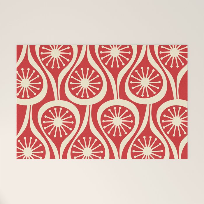 Mid Century Modern Atomic Drops Pattern in Retro Christmas Red and Cream Welcome Mat Gallery Image 1