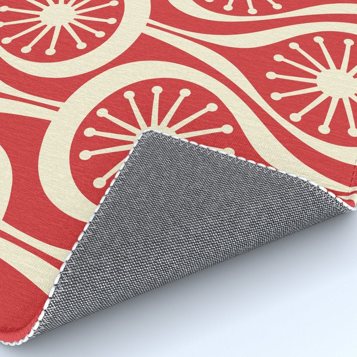 Mid Century Modern Atomic Drops Pattern in Retro Christmas Red and Cream Rug Gallery Image 4