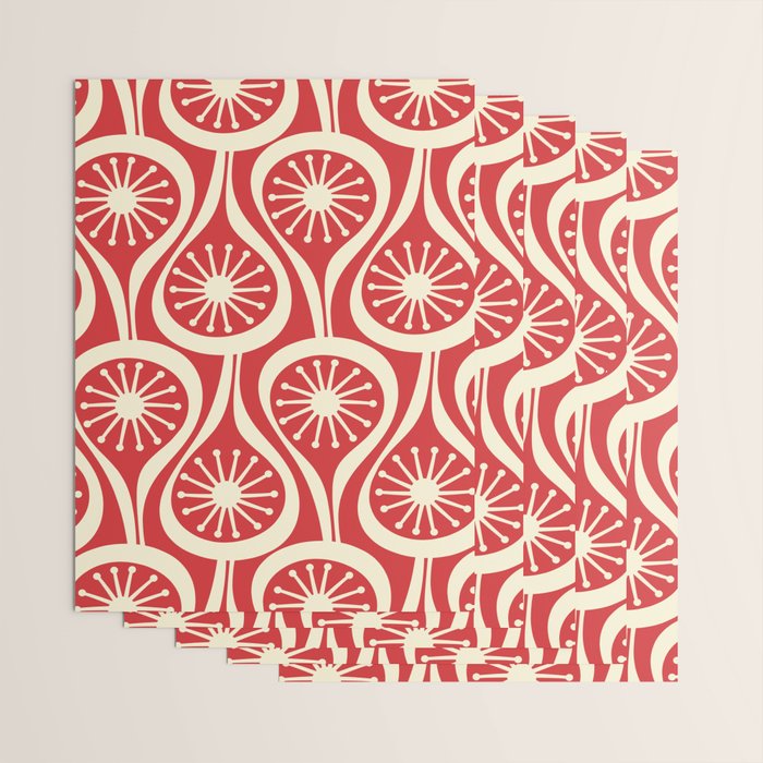 Mid Century Modern Atomic Drops Pattern in Retro Christmas Red and Cream Wrapping Paper Gallery Image 3