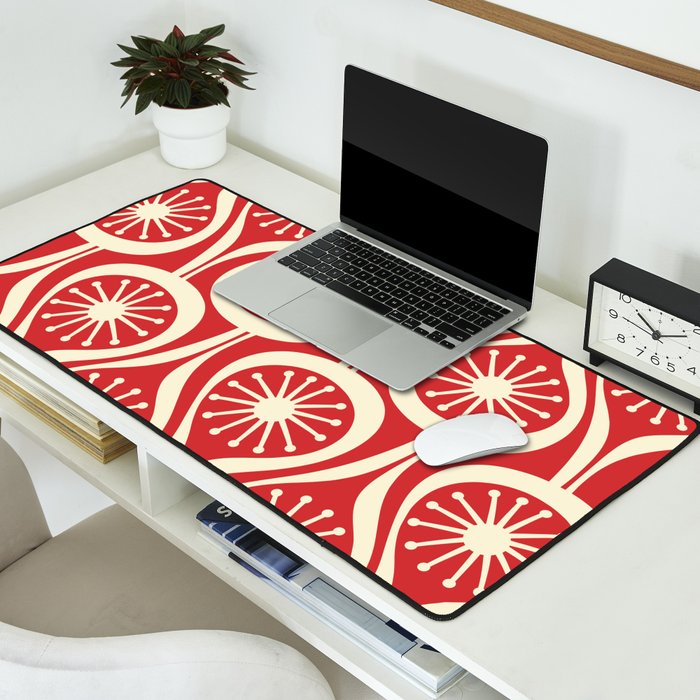 Mid Century Modern Atomic Drops Pattern in Retro Christmas Red and Cream Desk Mat Gallery Image 2