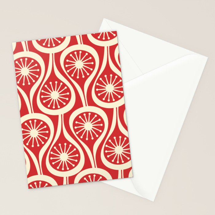 Mid Century Modern Atomic Drops Pattern in Retro Christmas Red and Cream Stationery Card Gallery Image 2