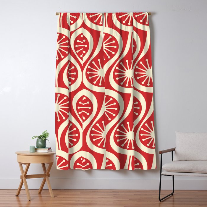 Mid Century Modern Atomic Drops Pattern in Retro Christmas Red and Cream Window Curtain Gallery Image 5