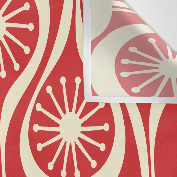 Mid Century Modern Atomic Drops Pattern in Retro Christmas Red and Cream Wall Tapestry Gallery Image 3