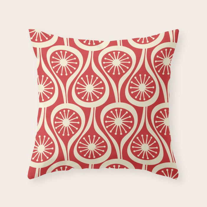 Mid Century Modern Atomic Drops Pattern in Retro Christmas Red and Cream Throw Pillow Gallery Image 1