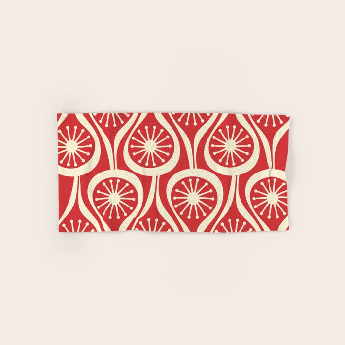 Mid Century Modern Atomic Drops Pattern in Retro Christmas Red and Cream Bath Towel Gallery Image 1