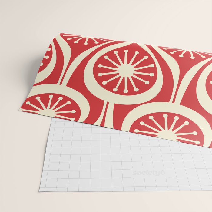 Mid Century Modern Atomic Drops Pattern in Retro Christmas Red and Cream Wrapping Paper Gallery Image 2